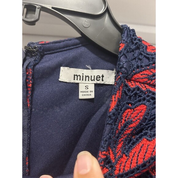 Navy/ Red Lace Overlay Minuet Short Bell Sleeve Dress Size Small Game Day Formal - Picture 3 of 7